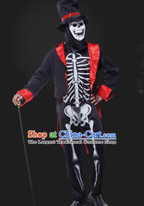 Top Fancy Ball Devil Magician Clothing Halloween Costume Cosplay Skull Ghost Black Suit