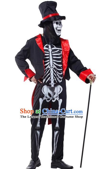 Top Fancy Ball Devil Magician Clothing Halloween Costume Cosplay Skull Ghost Black Suit