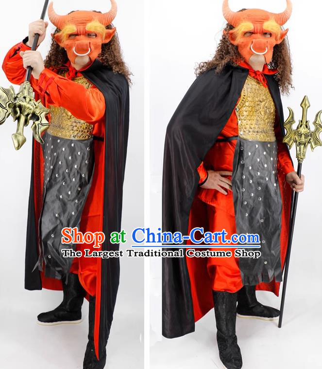 Journey to the West Bull Demon King Clothing Top Halloween Fancy Ball Costume Cosplay Monster Black Cape Outfit