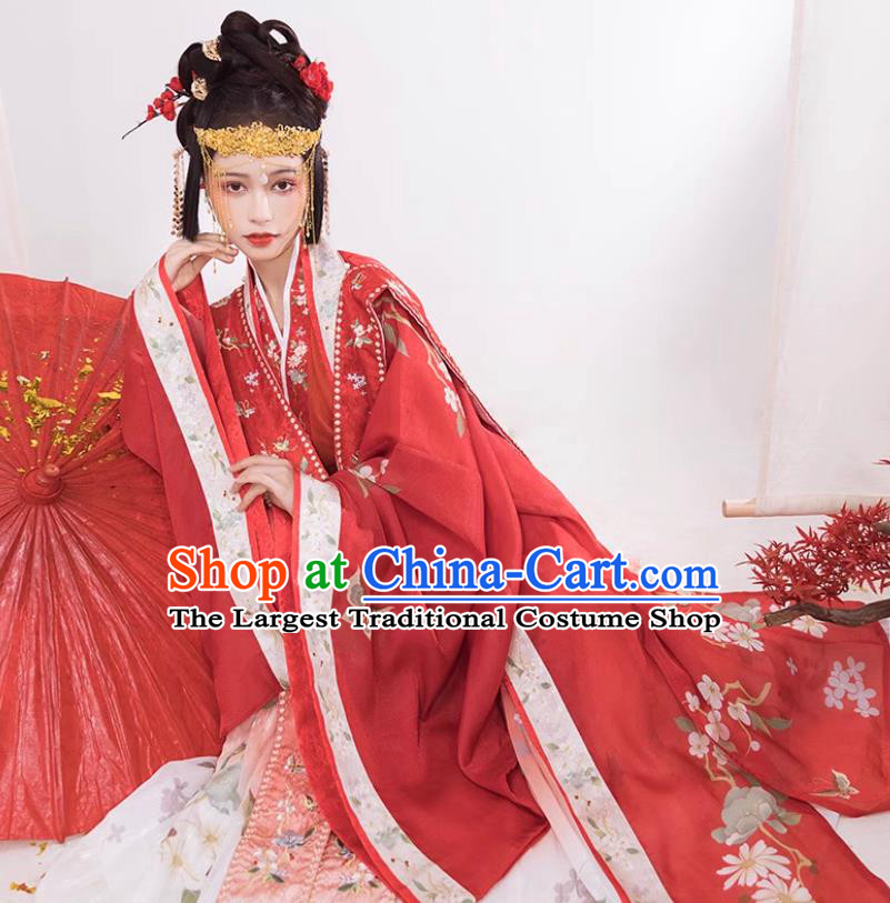 China Song Dynasty Empress Clothing Traditional Wedding Hanfu Dress Ancient Bride Red Costumes