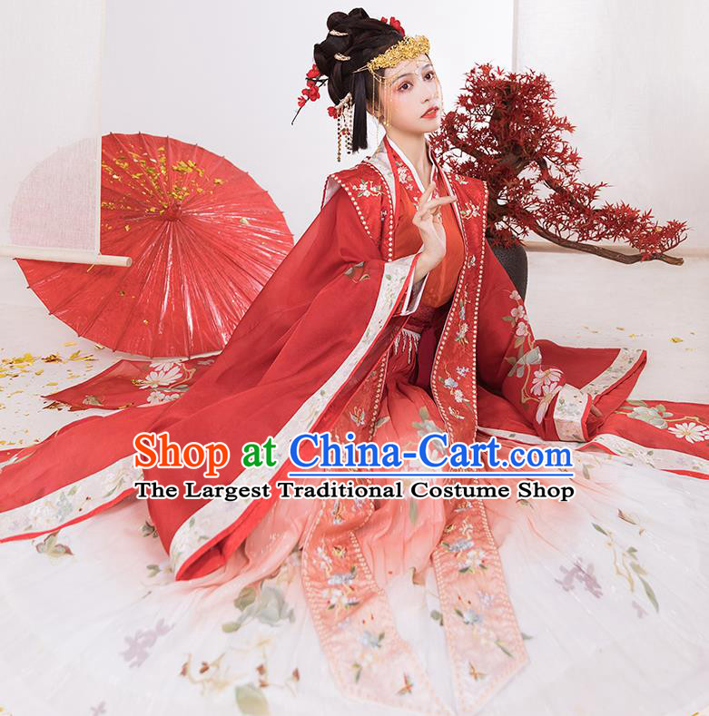 China Song Dynasty Empress Clothing Traditional Wedding Hanfu Dress Ancient Bride Red Costumes