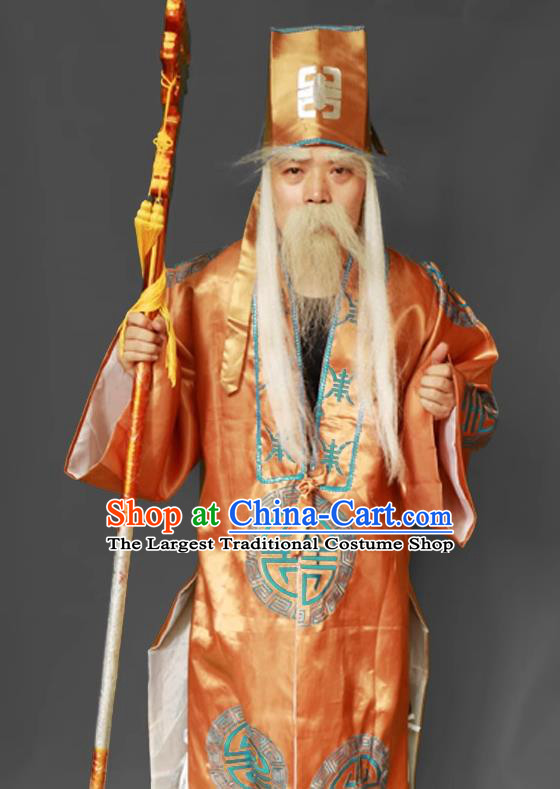 Journey to the West God of Land Orange Robe China Beijing Opera Elder Male Costume Ancient Ministry Councillor Clothing