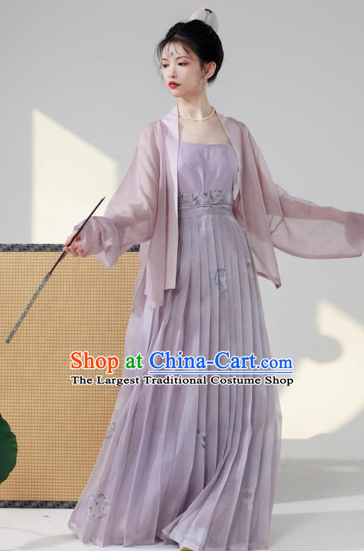 China Traditional Hanfu Song Dynasty Royal Princess Purple Dress Ancient Young Woman Costumes