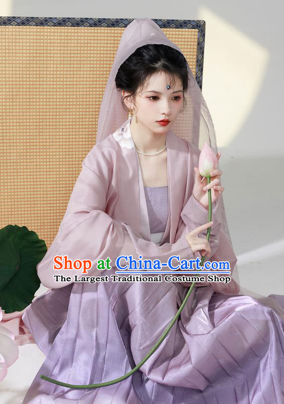 China Traditional Hanfu Song Dynasty Royal Princess Purple Dress Ancient Young Woman Costumes