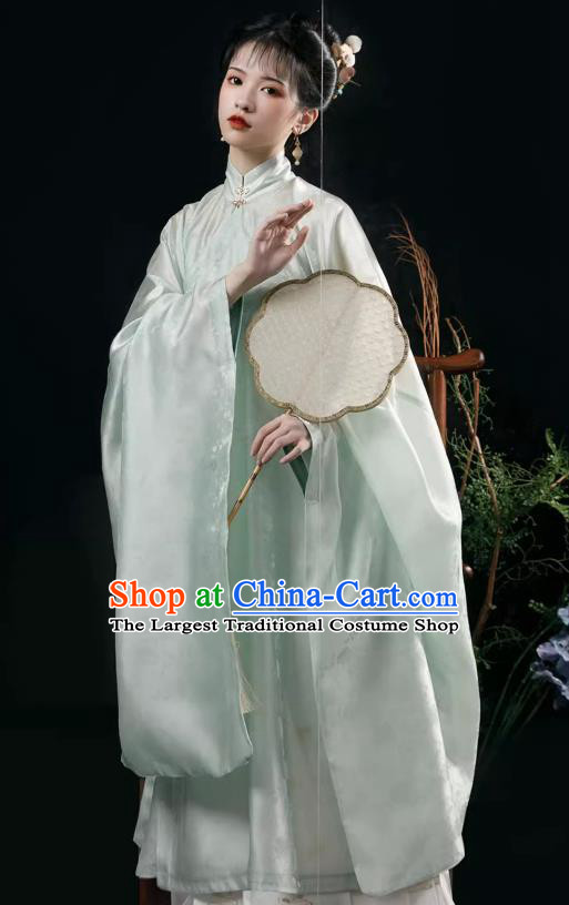 China Ancient Noble Lady Costumes Traditional Ming Dynasty Light Green Long Gown and Ma Mian Qun Skirt Complete Set