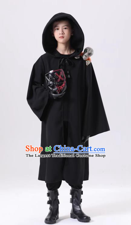 Halloween Fancy Ball Costume Cosplay Demon Black Robe and Mask for Children