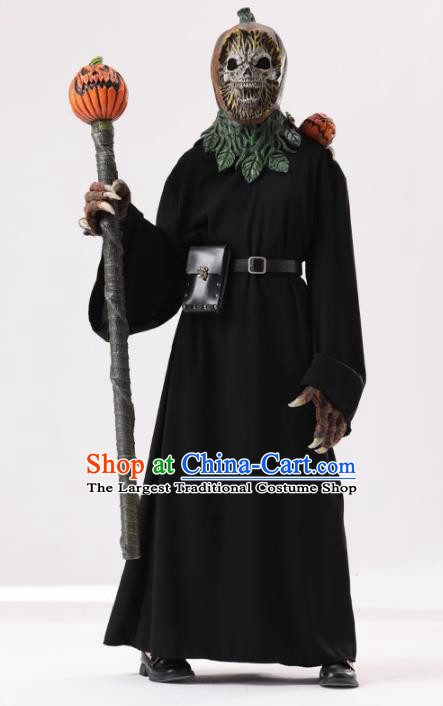 Top Cosplay Demon Black Robe and Headdress Halloween Fancy Ball Skull Costume for Adults
