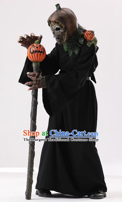 Top Cosplay Demon Black Robe and Headdress Halloween Fancy Ball Skull Costume for Adults
