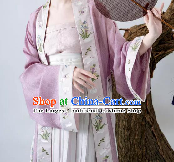 China Young Woman Lilac Top and White Skirt Traditional Hanfu Fashion Ancient Song Dynasty Replica Costumes