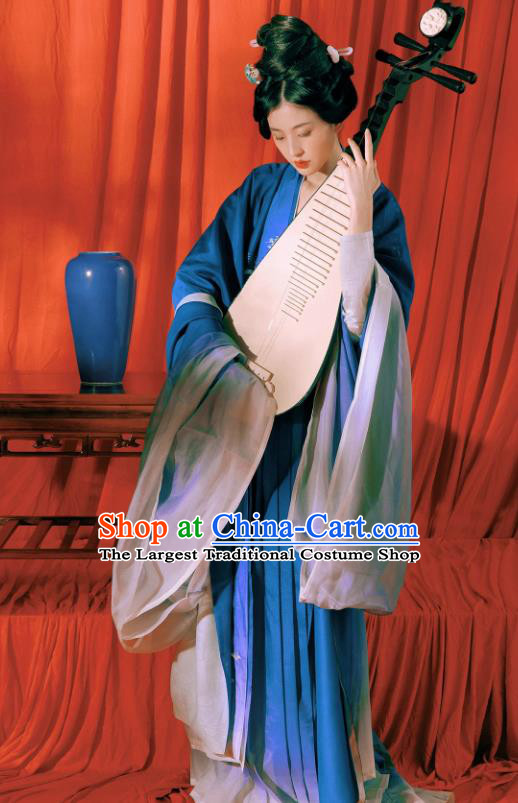China Song Dynasty Replica Costumes Traditional Court Woman Hanfu Ancient Imperial Consort Blue Dresses