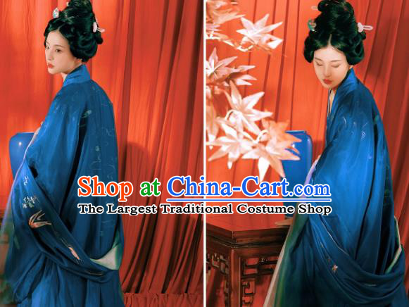 China Song Dynasty Replica Costumes Traditional Court Woman Hanfu Ancient Imperial Consort Blue Dresses
