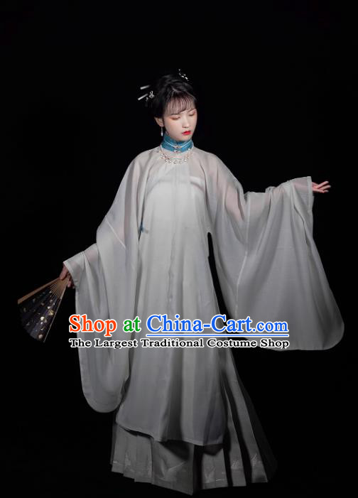 China Ming Dynasty Historical Clothing Traditional Hanfu Blue Vest Long Gown and Mamian Skirt Ancient Noble Woman Costumes
