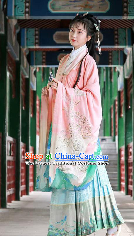 China Ming Dynasty Historical Clothing Traditional Hanfu Embroidered Cape and Mamian Skirt Ancient Royal Princess Costumes