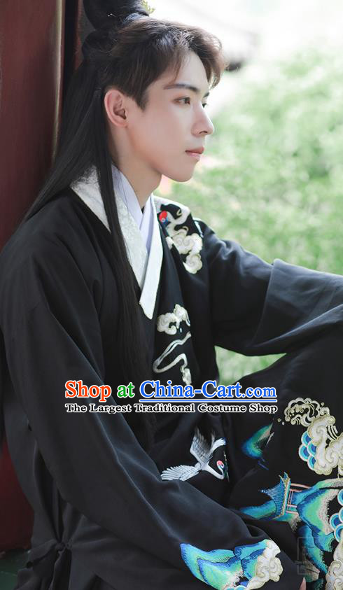 China Traditional Male Hanfu Black Long Gown and Skirt Ancient Ming Dynasty Young Childe Costumes