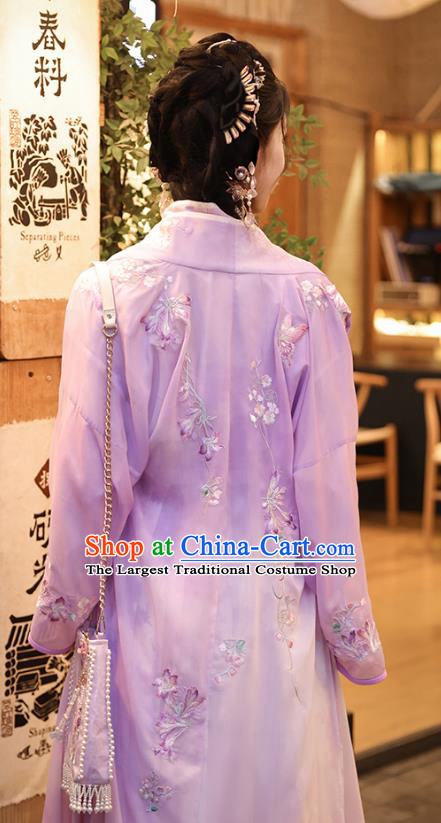 China Song Dynasty Historical Costumes Embroidered Purple Hanfu Ancient Noble Lady Clothing