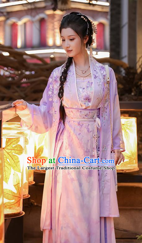 China Song Dynasty Historical Costumes Embroidered Purple Hanfu Ancient Noble Lady Clothing