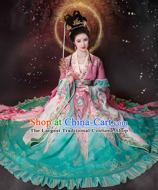 China Jin Dynasty Historical Costumes Embroidered Hanfu Dress Ancient Goddess Green Clothing
