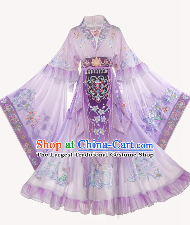 China Ancient Goddess Purple Clothing Jin Dynasty Empress Historical Costumes Embroidered Hanfu Traditional Dress