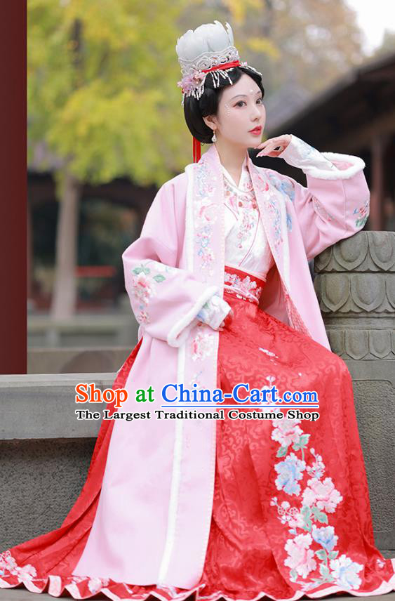 China Song Dynasty Woman Costumes Winter Fashion Embroidered Hanfu Dresses Ancient Empress Clothing