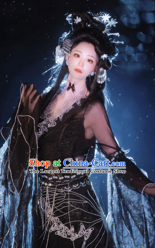 Hanfu Hezi Qun China Ancient Princess Clothing Dun Huang Feitian Flying Apsaras Black Dress
