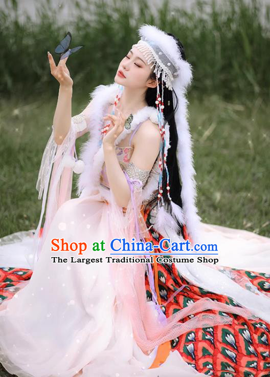 Princess Pearl Xiangfei Hanxiang Dress China Ancient Xinjiang Ethnic Beauty Clothing and Headdress