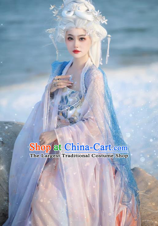 Ice Queen Hanfu China Ancient Goddess Clothing Fairy Blue Hezi Dress