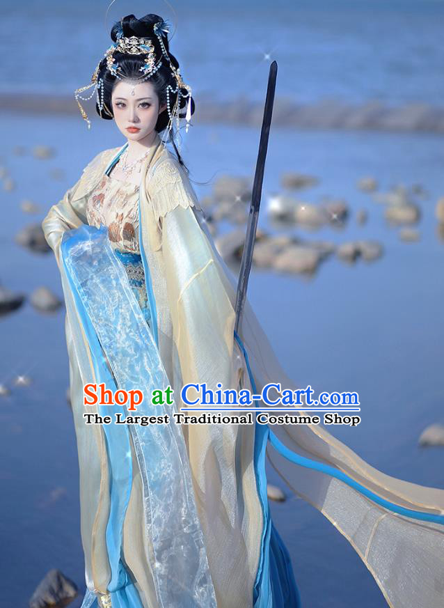 China Ancient Goddess Hanfu Southern and Northern Dynasties Princess Clothing Swordswoman Blue Dress