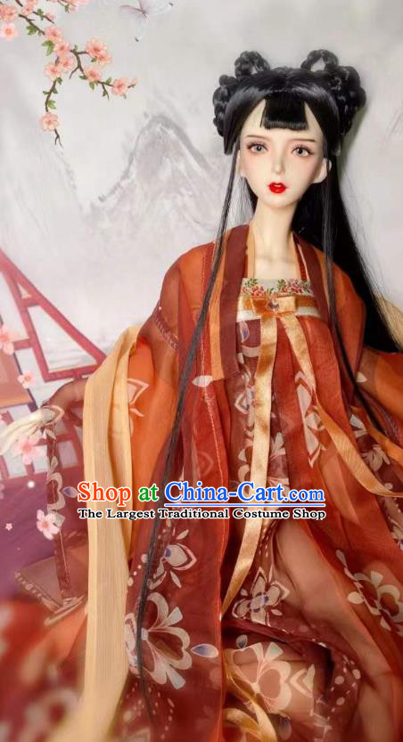 Handmade BJD Costume Top Figurine Hanfu Clothing Customize Ancient Girl Red Ruqun Dress