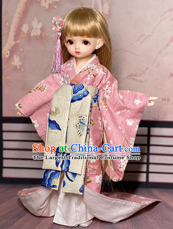 Customize Oiran Trailing Pink Kimono Handmade BJD Doll Costume Top Super Dollfie Japanese Clothing
