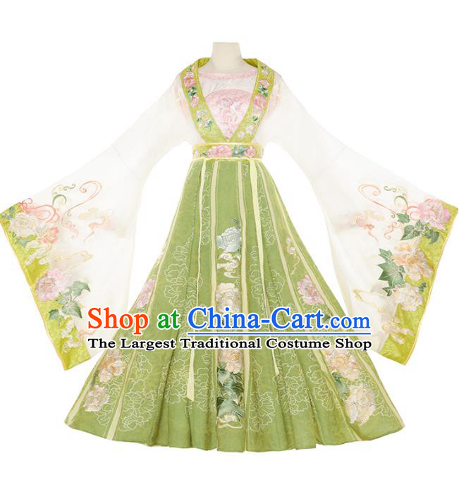 China Ancient Empress Green Clothing Tang Dynasty Court Woman Costumes Traditional Hanfu Qiyao Chang Ling Dress