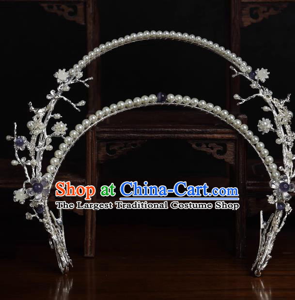 Chinese Ancient Goddess Hair Crown Top Hanfu Hair Jewelry Handmade Pearls Headgear