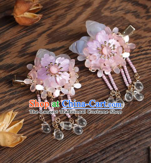 Top Hanfu Hair Jewelries Handmade Pink Flower Headgear Chinese Ancient Princess Hair Claws