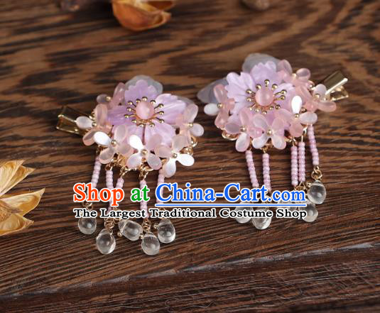 Top Hanfu Hair Jewelries Handmade Pink Flower Headgear Chinese Ancient Princess Hair Claws
