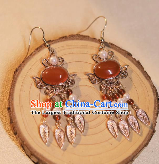 Chinese Ancient Bride Ear Jewelries Top Hanfu Jewelries Handmade Ming Dynasty Empress Earrings
