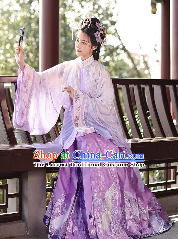 China Ming Dynasty Hanfu Lilac Long Blouse and Mamian Qun A Dream in Red Mansions Jia Tanchun Costumes