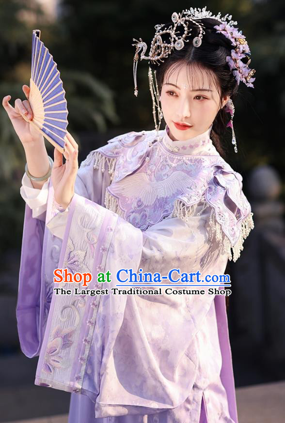 China Ming Dynasty Hanfu Lilac Long Blouse and Mamian Qun A Dream in Red Mansions Jia Tanchun Costumes