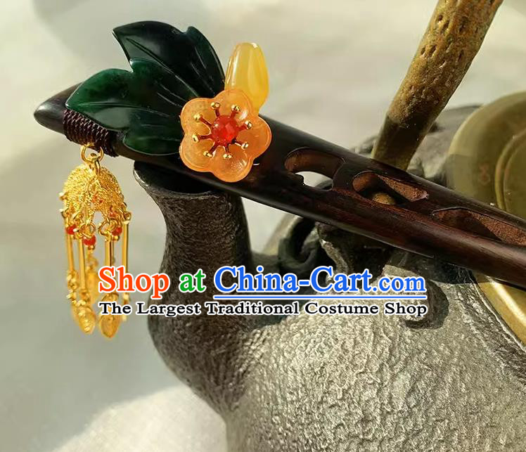 Christmas Gift Chinese Handmade Ebony Hairpin Traditional Hanfu Wood Hair Stick Cheongsam Jade Hair Jewelry