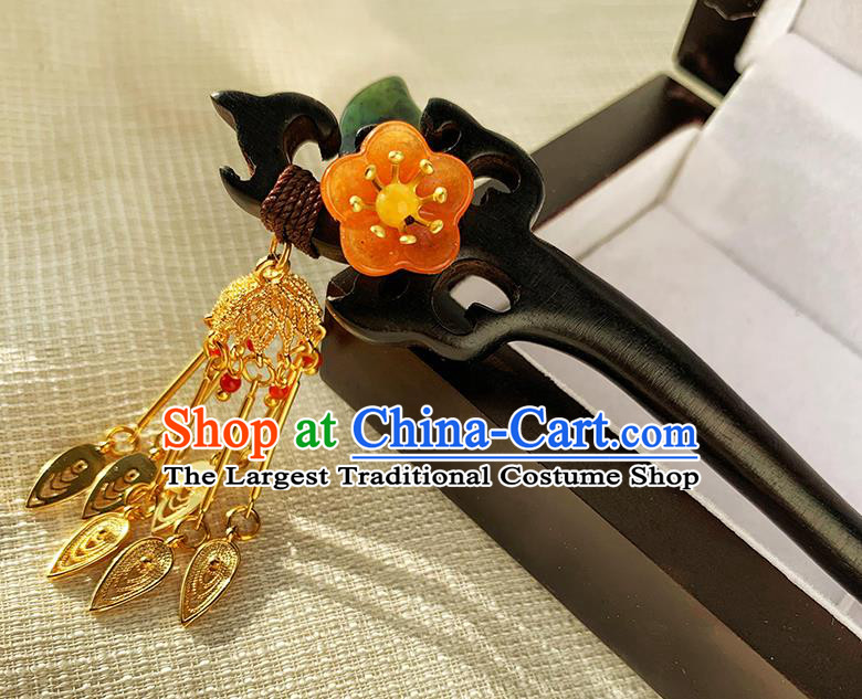 Cheongsam Jade Hair Jewelry Christmas Gift Chinese Handmade Ebony Hairpin Traditional Hanfu Hair Stick