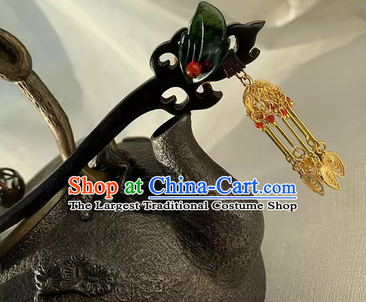 Cheongsam Jade Hair Jewelry Christmas Gift Chinese Handmade Ebony Hairpin Traditional Hanfu Hair Stick