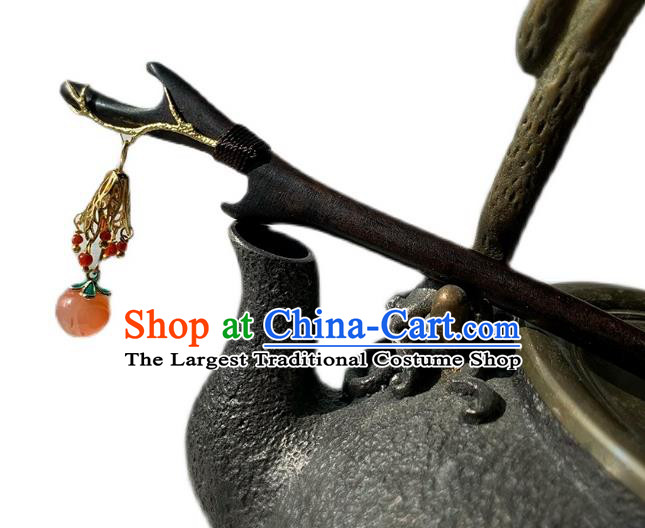 Christmas Gift Chinese Hanfu Ebony Hairpin Traditional Tassel Headgear Handmade Cheongsam Hair Jewelry