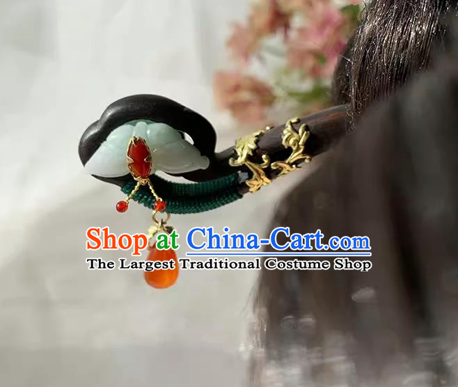 Traditional Jade Butterfly Headgear Handmade Cheongsam Hair Jewelry Christmas Gift Chinese Hanfu Ebony Hairpin