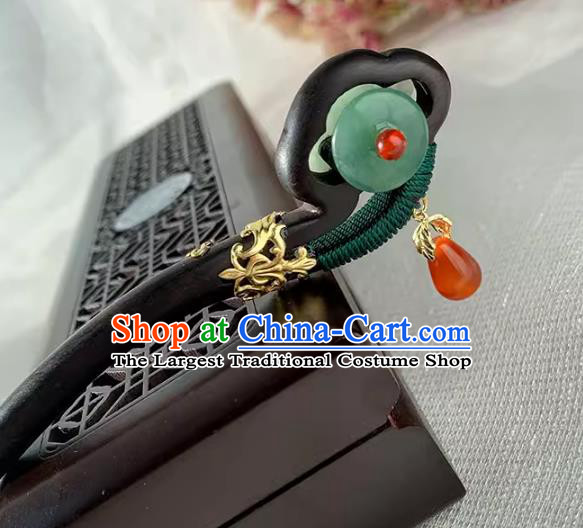 Traditional Jade Butterfly Headgear Handmade Cheongsam Hair Jewelry Christmas Gift Chinese Hanfu Ebony Hairpin