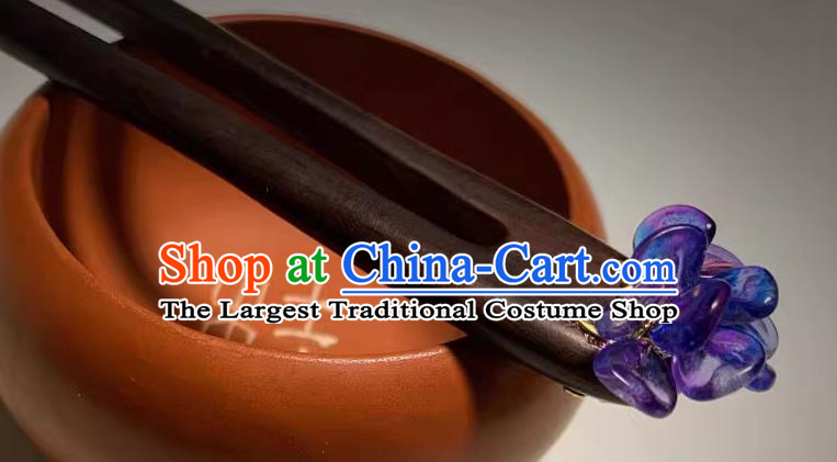 Handmade Cheongsam Hair Jewelry Christmas Gift Chinese Hanfu Purple Glass Headgear Traditional Ebony Hairpin