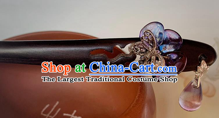 Traditional Ebony Hairpin Handmade Cheongsam Hair Jewelry Christmas Gift Chinese Hanfu Purple Glass Headgear