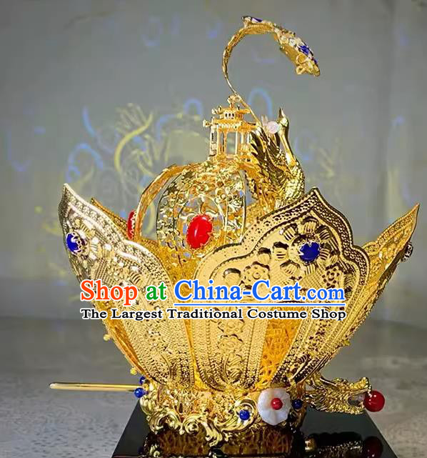 Chinese Taoism Master Headgear Traditional Taoist Priest Lotus Crown Handmade Tai Chi Hat
