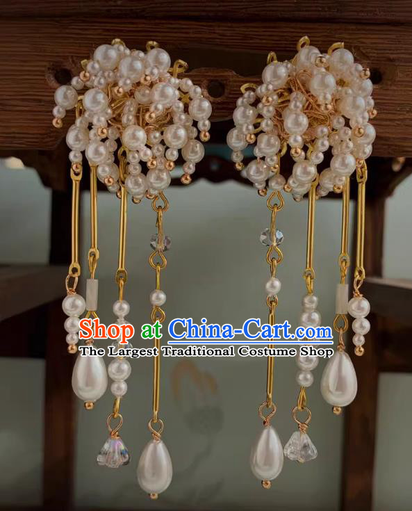 Handmade Pearls Ear Jewelries Chinese Traditional Jewelry Cheongsam Tassel Earring