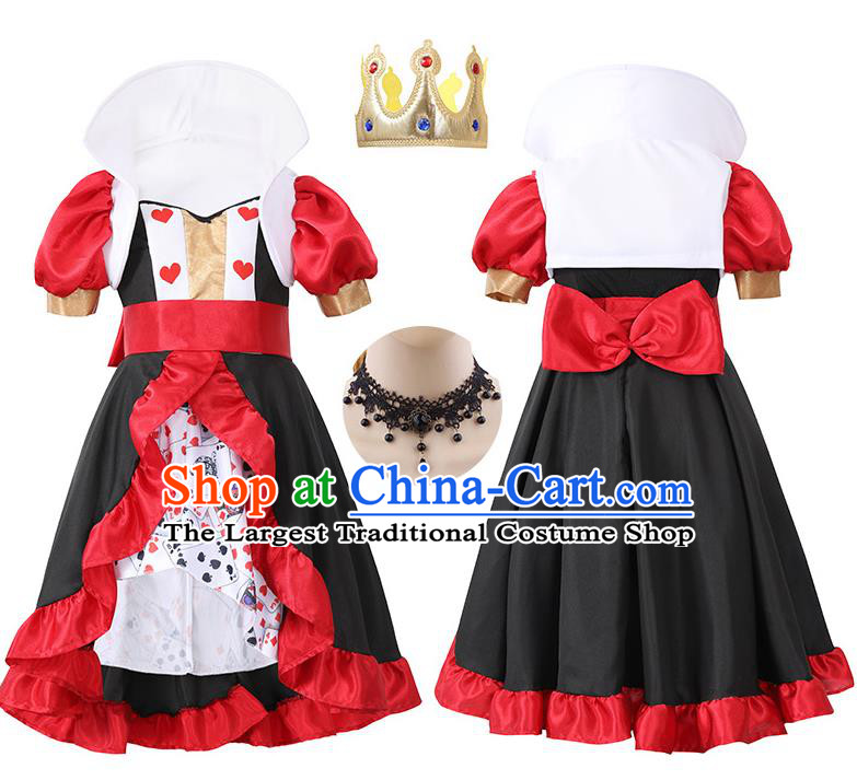 Top Halloween Children Costume Cosplay Red Queen Dress Christmas Stage Performance Clothing