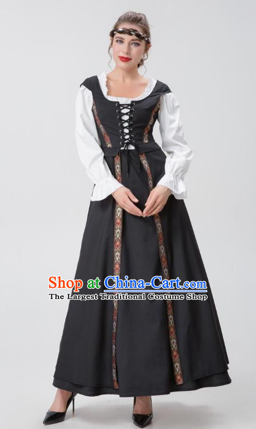 European Medieval Costume Renaissance Woman Court Black Long Dress Christmas Drama Performance Costume