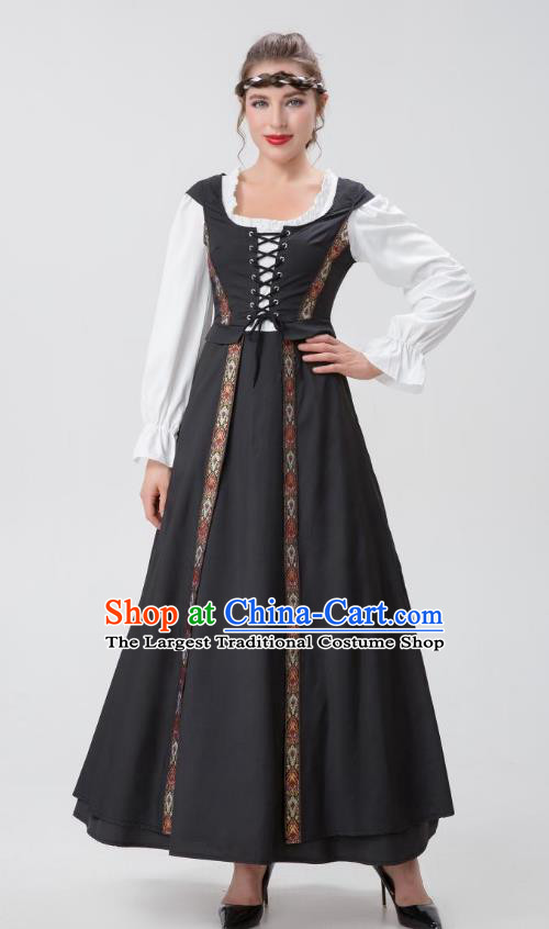 European Medieval Costume Renaissance Woman Court Black Long Dress Christmas Drama Performance Costume