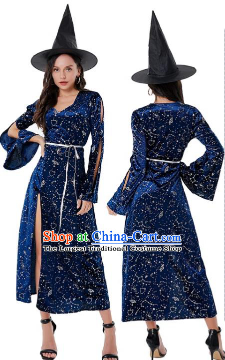 Top Cosplay Witch Blue Dress Christmas Drama Performance Costume Halloween Party Vampire Clothing